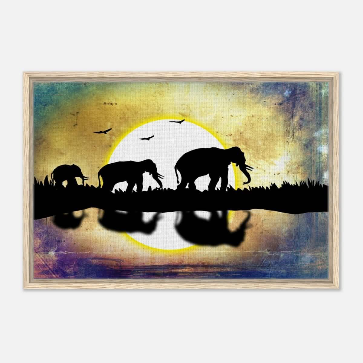 Animal Kingdom Wall art print collection | Elephants - Framed Canvas - 50x75 cm / 20x30″ - Wood frame