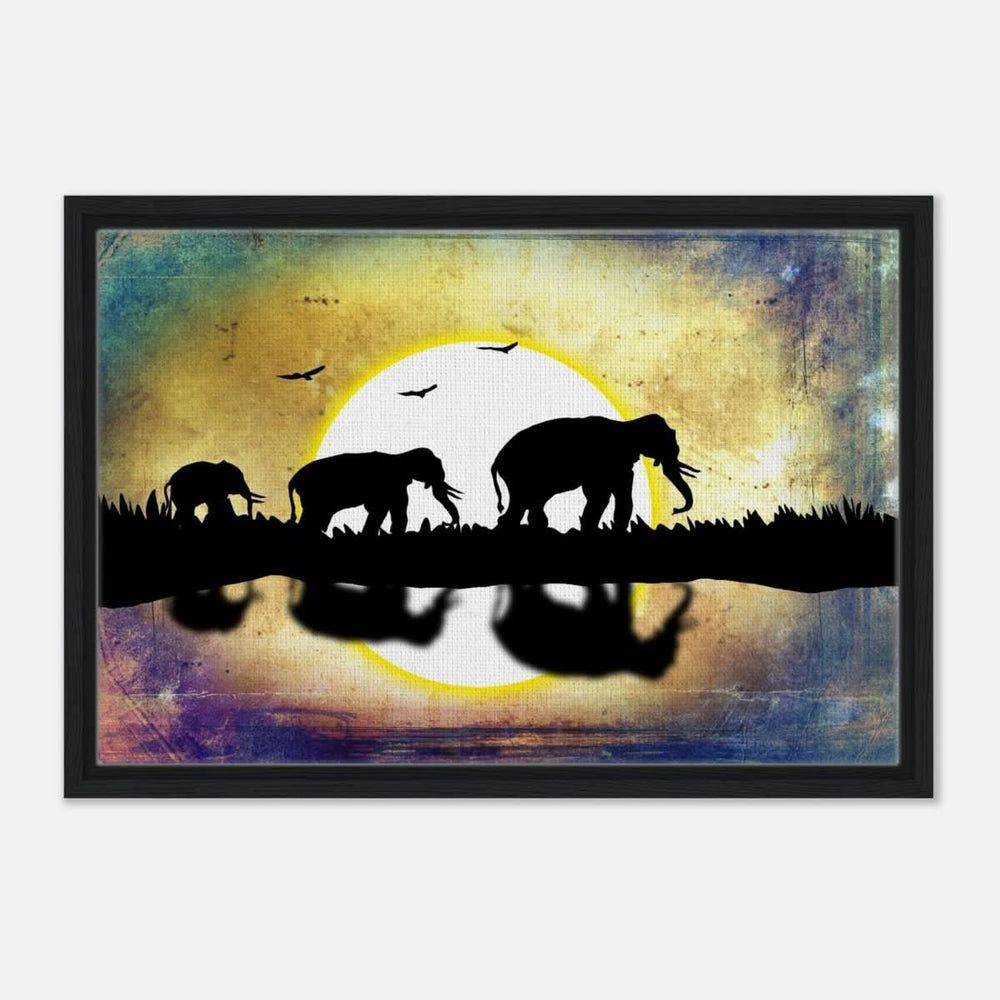 Animal Kingdom Wall art print collection | Elephants - Framed Canvas - 40x60 cm / 16x24″ - Black frame