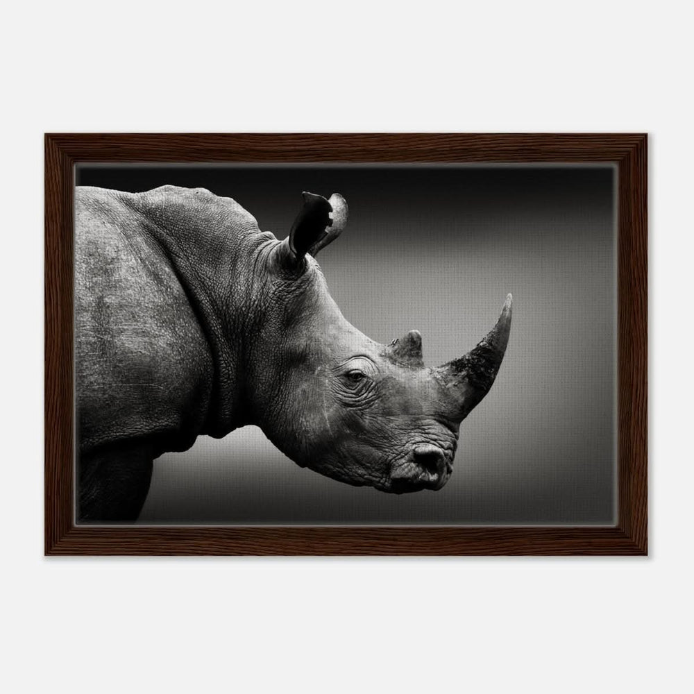 Animal Kingdom Wall art print collection | rhino - Framed Canvas - 30x45 cm / 12x18″ - Dark wood frame
