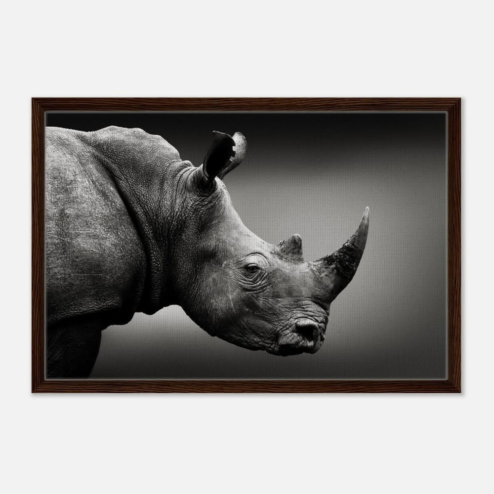 Animal Kingdom Wall art print collection | rhino - Framed Canvas - 50x75 cm / 20x30″ - Dark wood frame