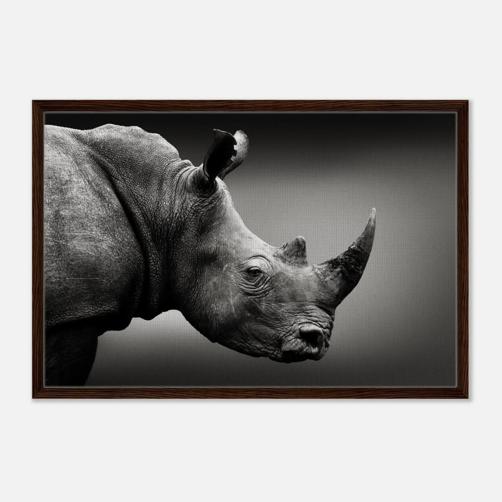 Animal Kingdom Wall art print collection | rhino - Framed Canvas - 60x90 cm / 24x36″ - Dark wood frame