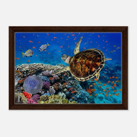 Animal Kingdom Wall art print collection | Sea turtle - Framed Canvas - 30x45 cm / 12x18″ - Dark wood frame
