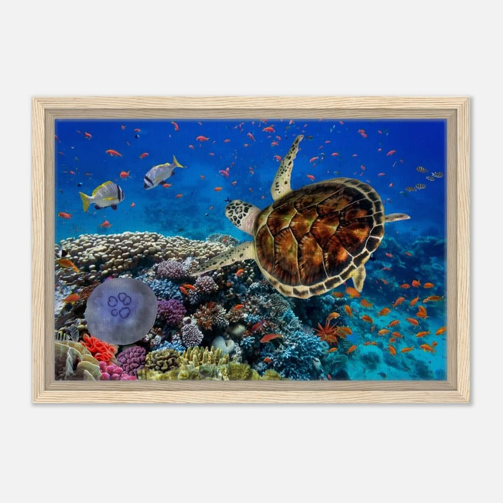 Animal Kingdom Wall art print collection | Sea turtle - Framed Canvas - 30x45 cm / 12x18″ - Wood frame