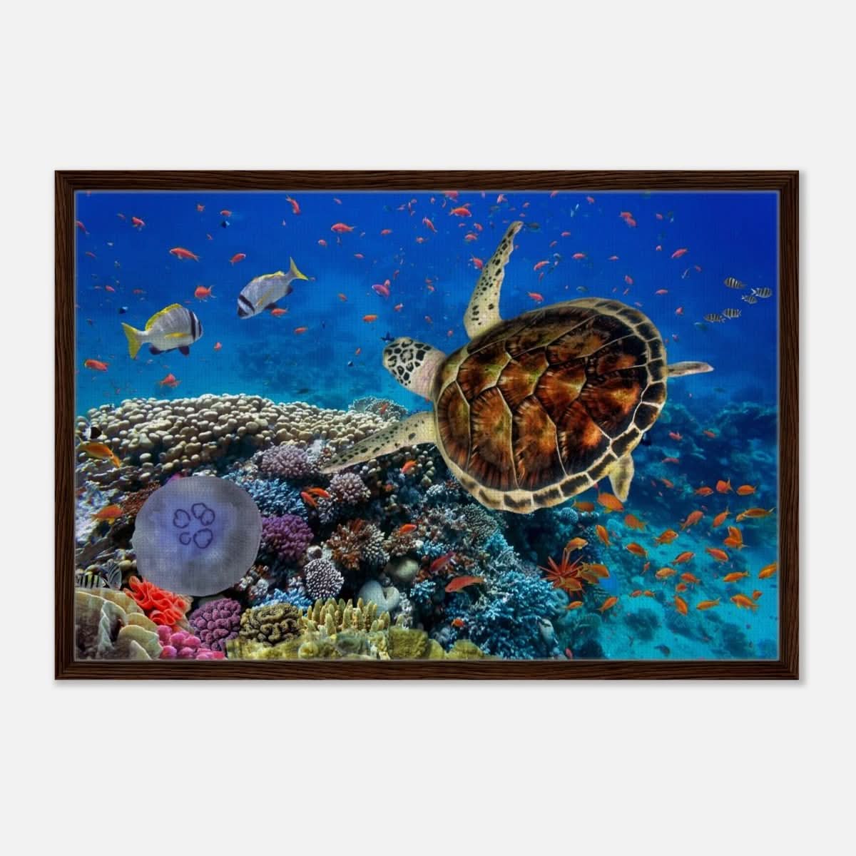 Animal Kingdom Wall art print collection | Sea turtle - Framed Canvas - 60x90 cm / 24x36″ - Dark wood frame