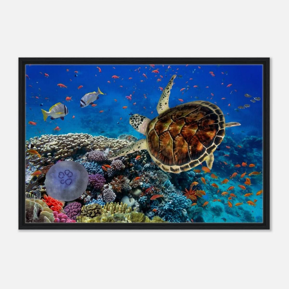 Animal Kingdom Wall art print collection | Sea turtle - Framed Canvas - 60x90 cm / 24x36″ - Black frame