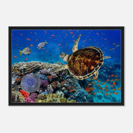 Animal Kingdom Wall art print collection | Sea turtle - Framed Canvas - 60x90 cm / 24x36″ - Black frame