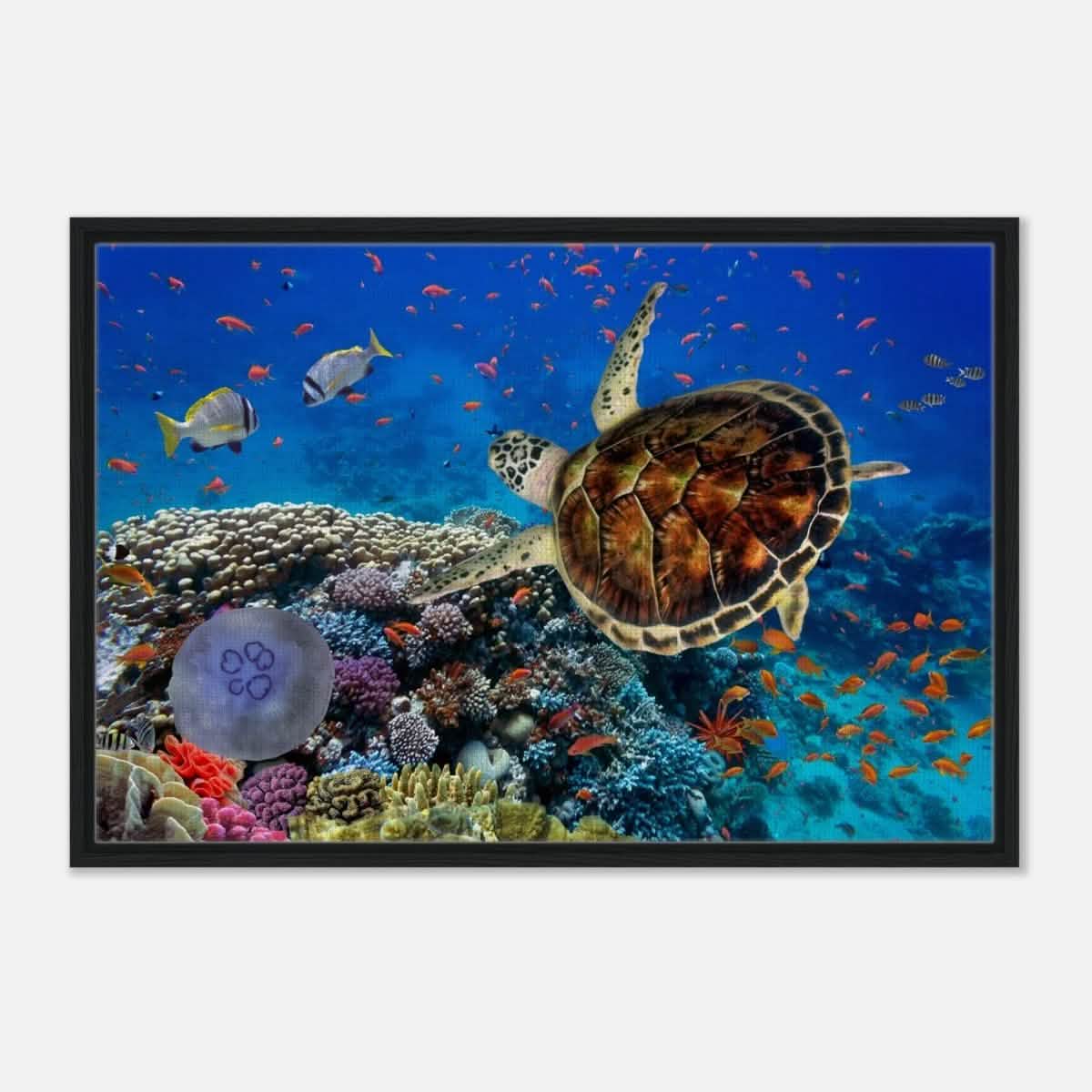 Animal Kingdom Wall art print collection | Sea turtle - Framed Canvas - 60x90 cm / 24x36″ - Black frame
