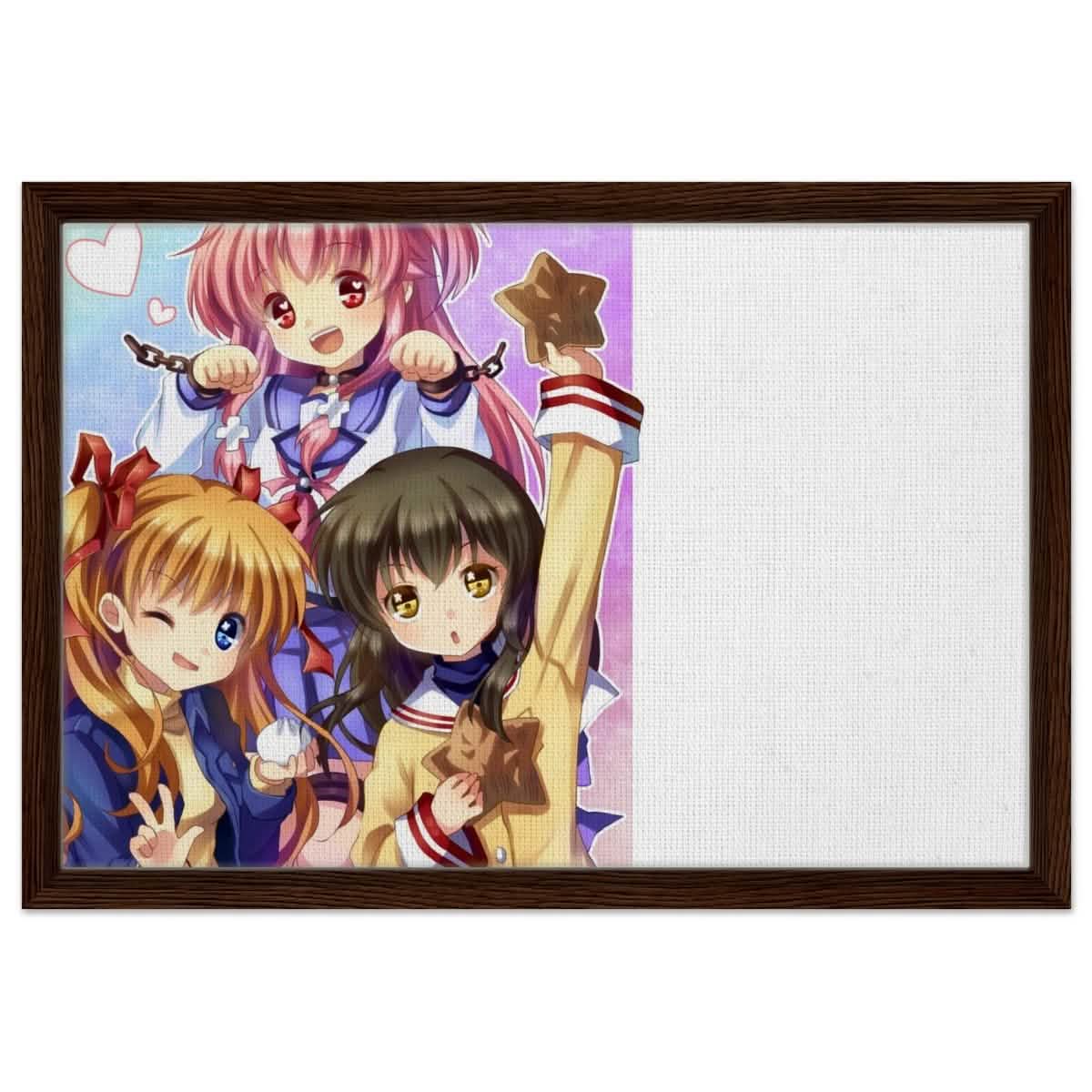Anime Trio Bliss | Angel Beats! | wall art print - 40x60 cm / 16x24″ - Framed Canvas - Dark wood frame