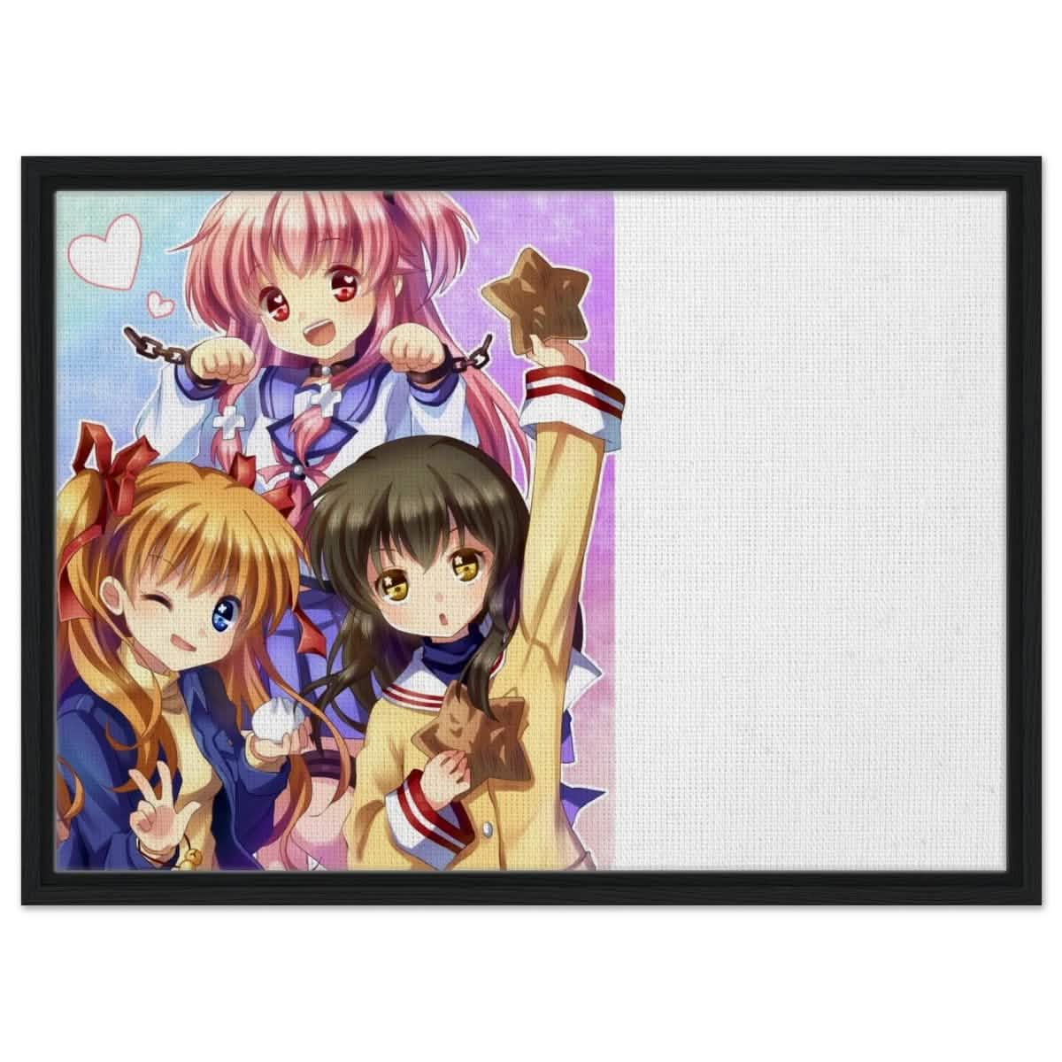 Anime Trio Bliss | Angel Beats! | wall art print - 50x70 cm / 20x28″ - Framed Canvas - Black frame