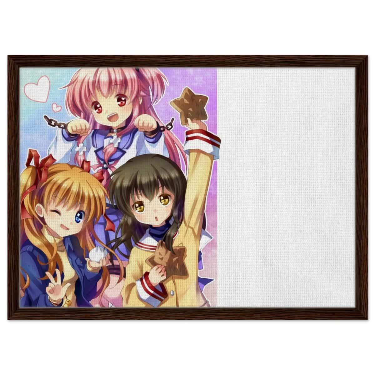 Anime Trio Bliss | Angel Beats! | wall art print - 50x70 cm / 20x28″ - Framed Canvas - Dark wood frame