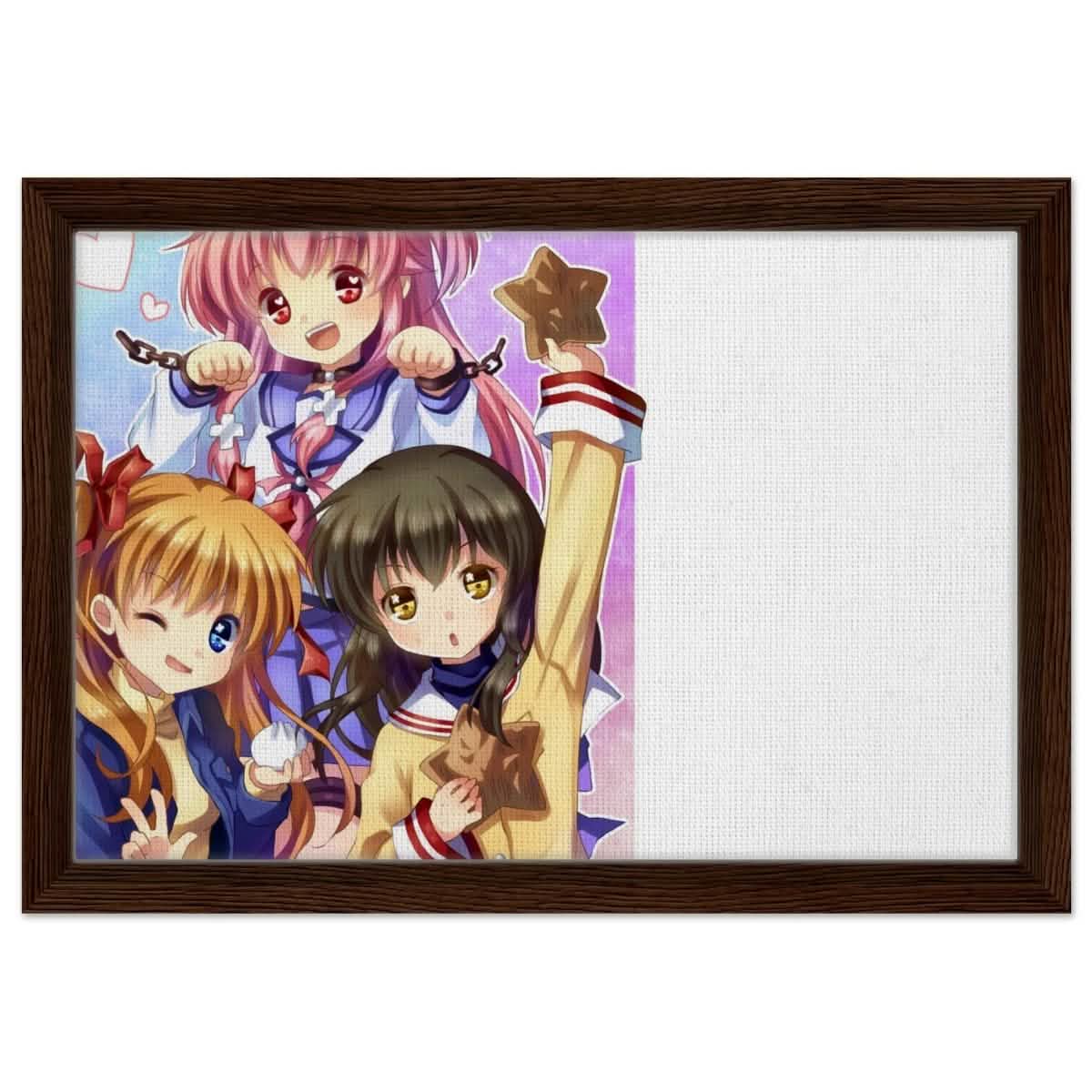 Anime Trio Bliss | Angel Beats! | wall art print - 30x45 cm / 12x18″ - Framed Canvas - Dark wood frame