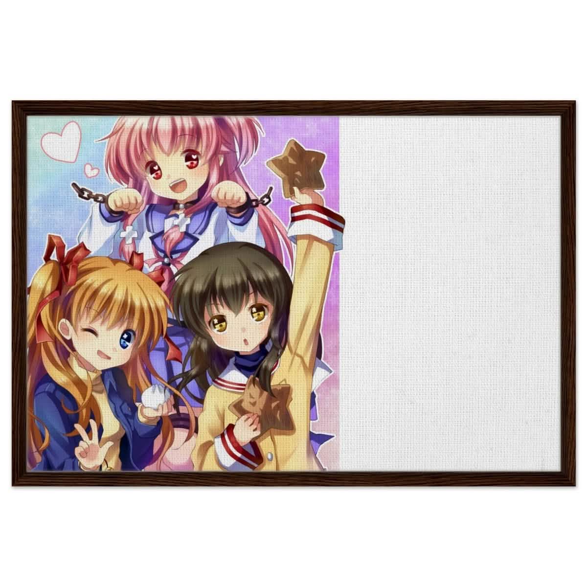 Anime Trio Bliss | Angel Beats! | wall art print - 60x90 cm / 24x36″ - Framed Canvas - Dark wood frame