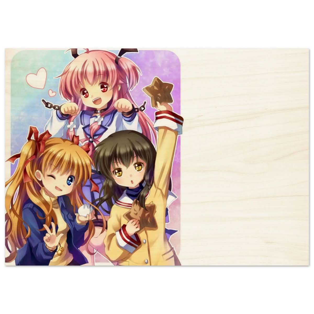 Anime Trio Bliss | Angel Beats! | wall art print - 50x70 cm / 20x28″ - Wood Prints -