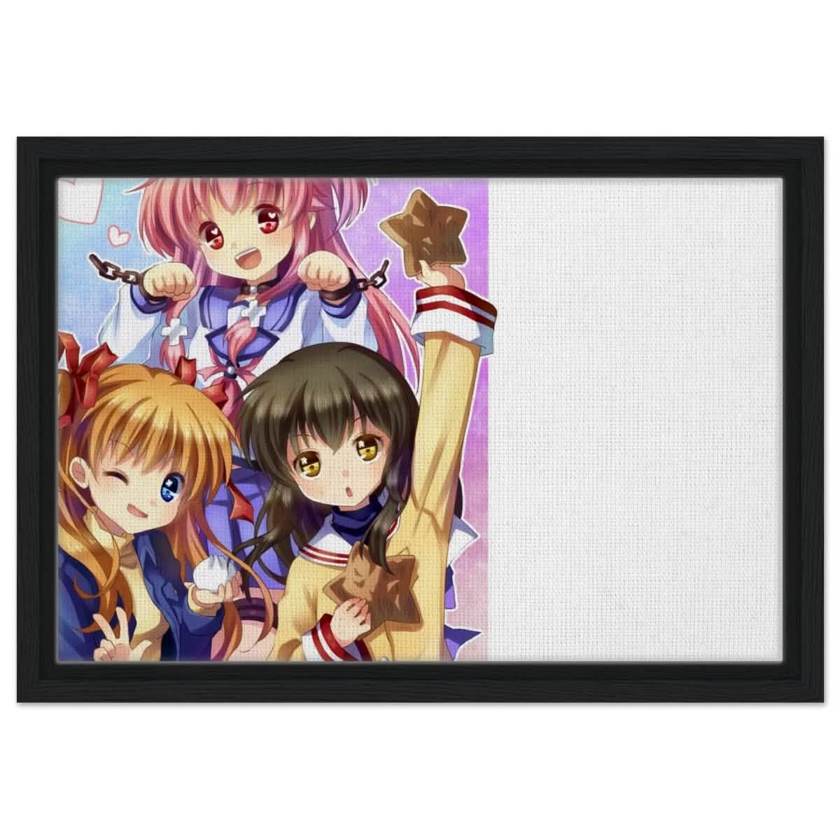 Anime Trio Bliss | Angel Beats! | wall art print - 30x45 cm / 12x18″ - Framed Canvas - Black frame