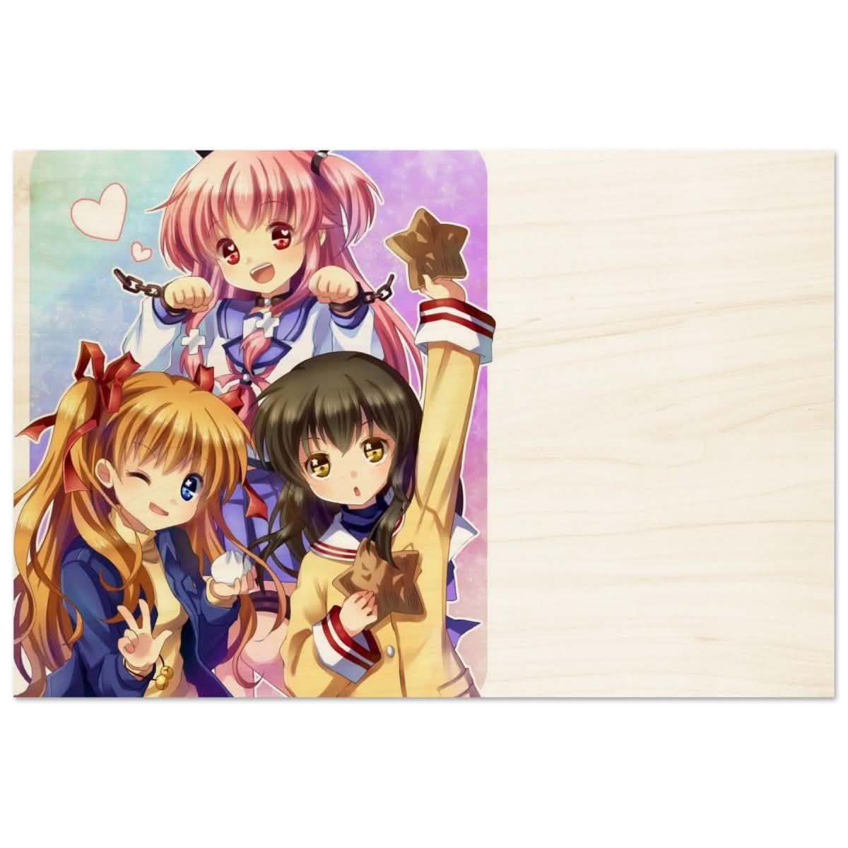 Anime Trio Bliss | Angel Beats! | wall art print - 60x90 cm / 24x36″ - Wood Prints -