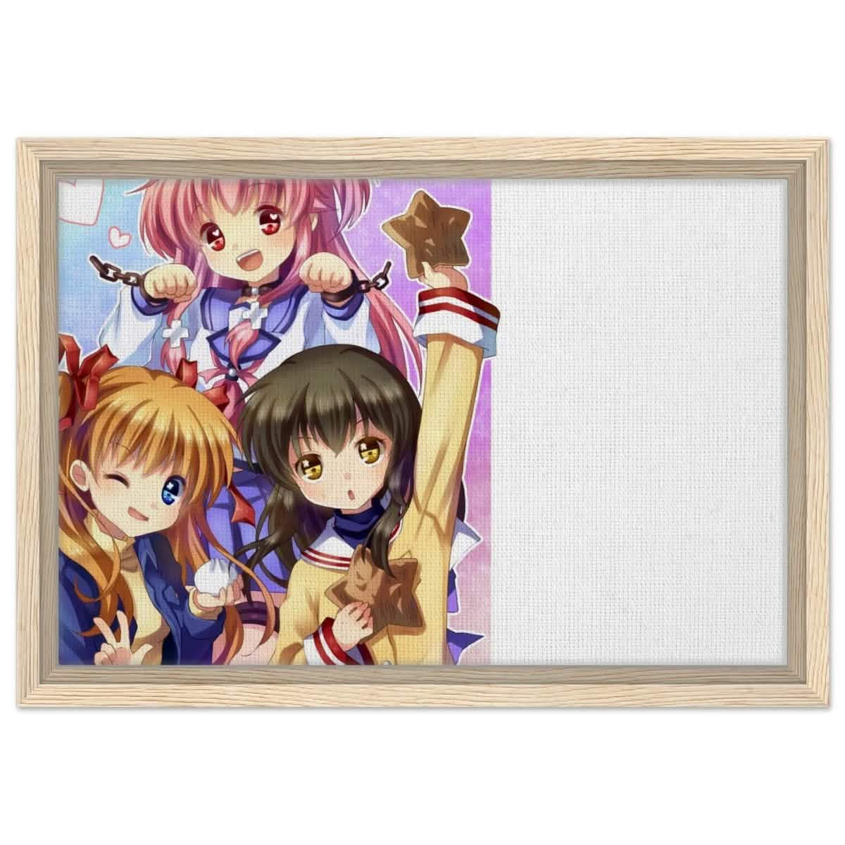 Anime Trio Bliss | Angel Beats! | wall art print - 30x45 cm / 12x18″ - Framed Canvas - Wood frame