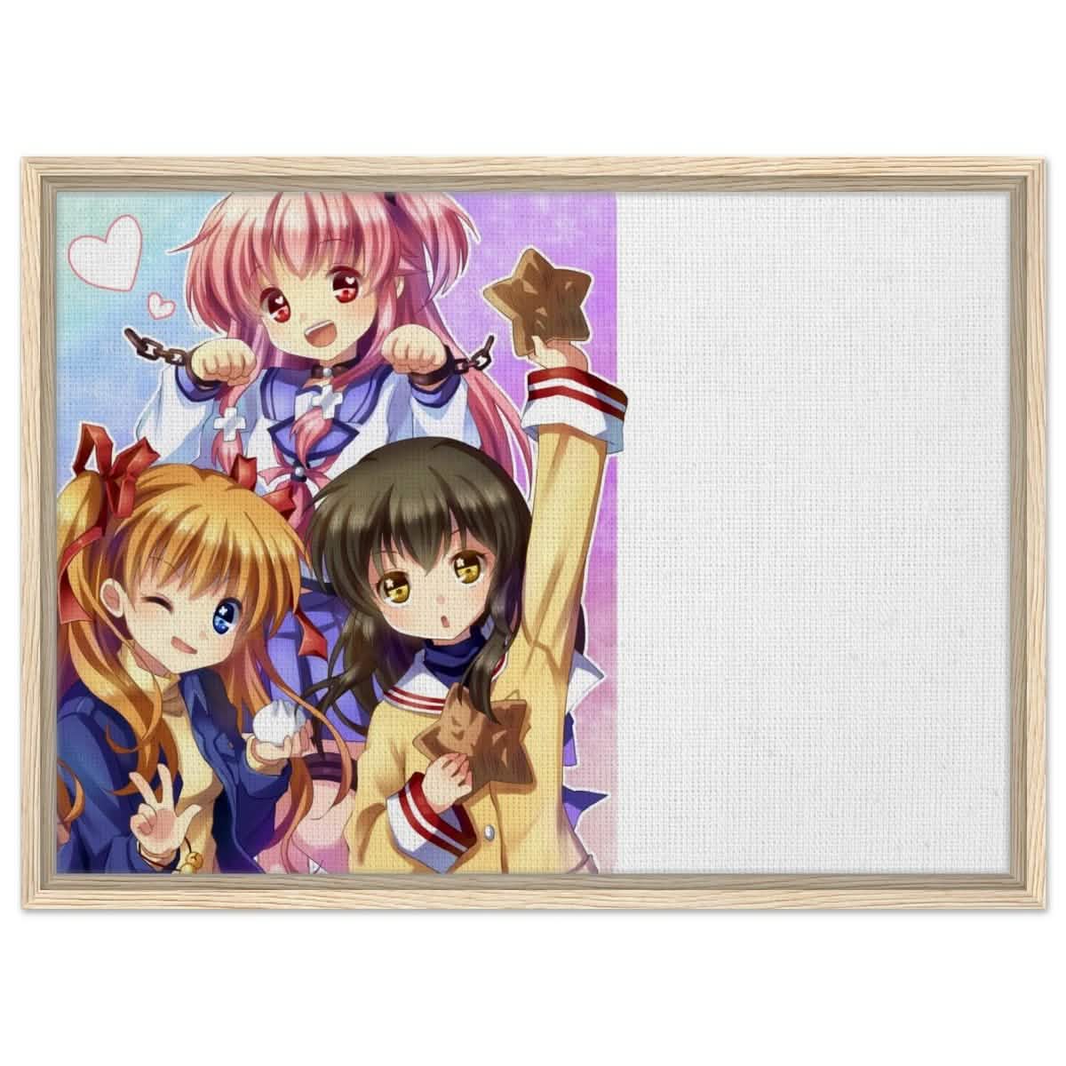 Anime Trio Bliss | Angel Beats! | wall art print - 50x70 cm / 20x28″ - Framed Canvas - Wood frame