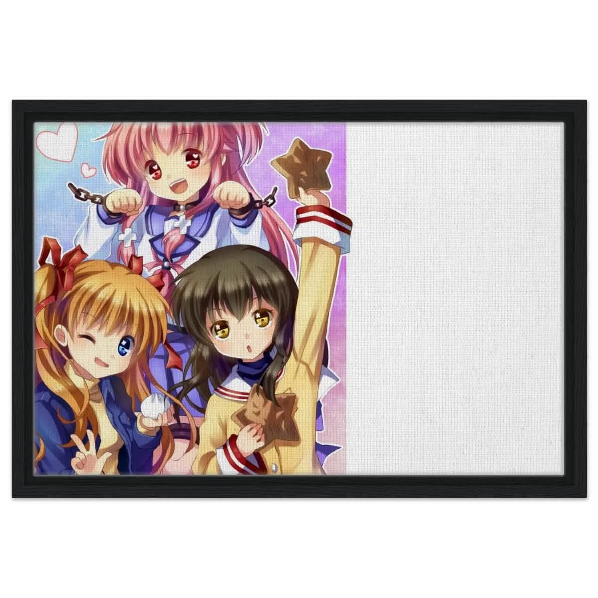 Anime Trio Bliss | Angel Beats! | wall art print - 40x60 cm / 16x24″ - Framed Canvas - Black frame