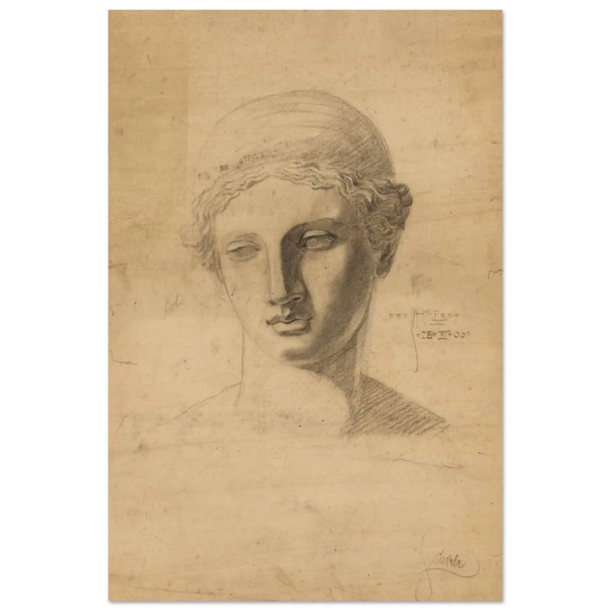 Antike Büste (1906) by Egon Schiele | Vintage wall art print - Wood Prints - 50x75 cm / 20x30″ -