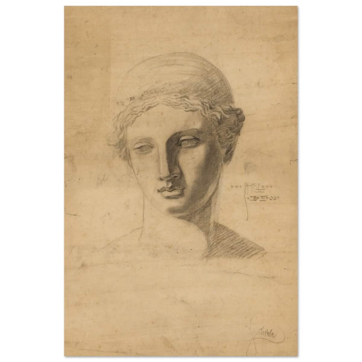 Antike Büste (1906) by Egon Schiele | Vintage wall art print - Wood Prints - 30x45 cm / 12x18″ -