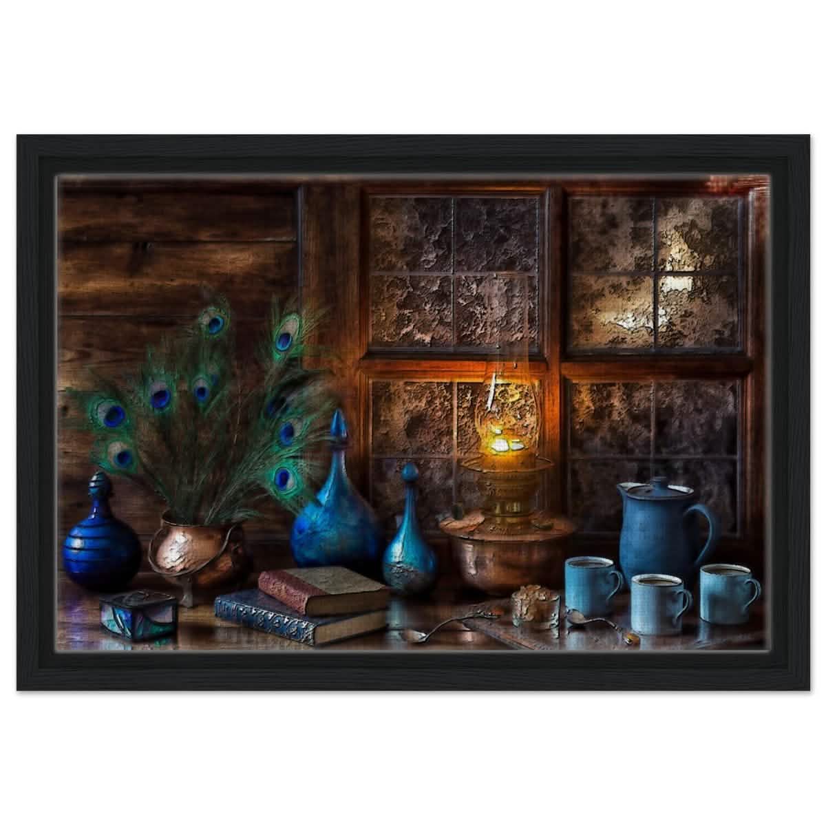 Antique Reflections | Classical Realism | Vintage Wall art print - Framed Canvas - 30x45 cm / 12x18″ - Black frame