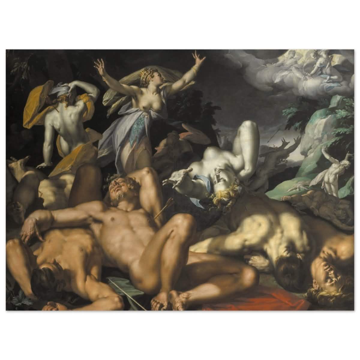 Apollo and Diana Punishing Niobe by Killing her Children by Abraham Bloemaert | Vintage wall art print - Wood Prints - 30x40 cm / 12x16″ -