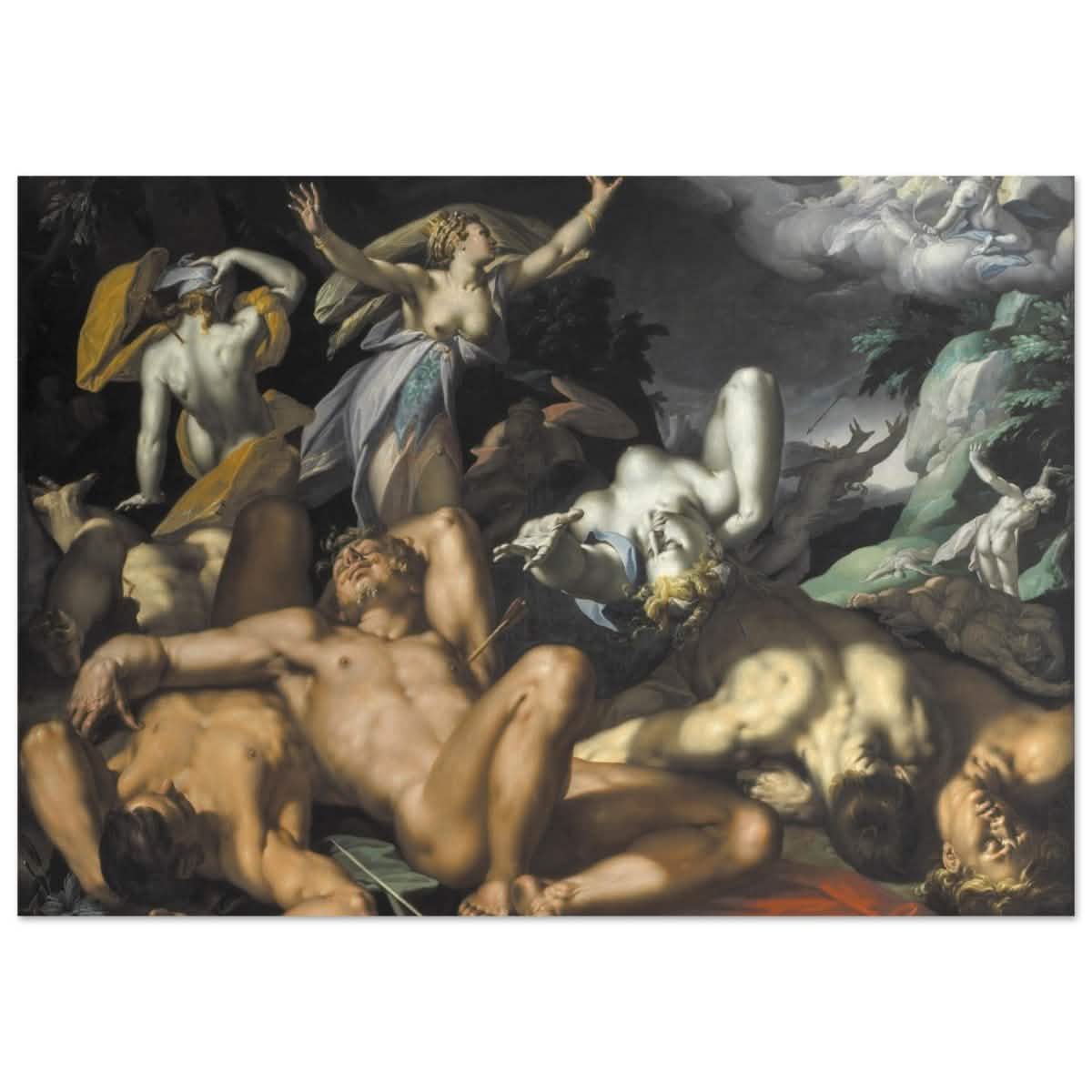Apollo and Diana Punishing Niobe by Killing her Children by Abraham Bloemaert | Vintage wall art print - Aluminum Print - 70x100 cm / 28x40″ -