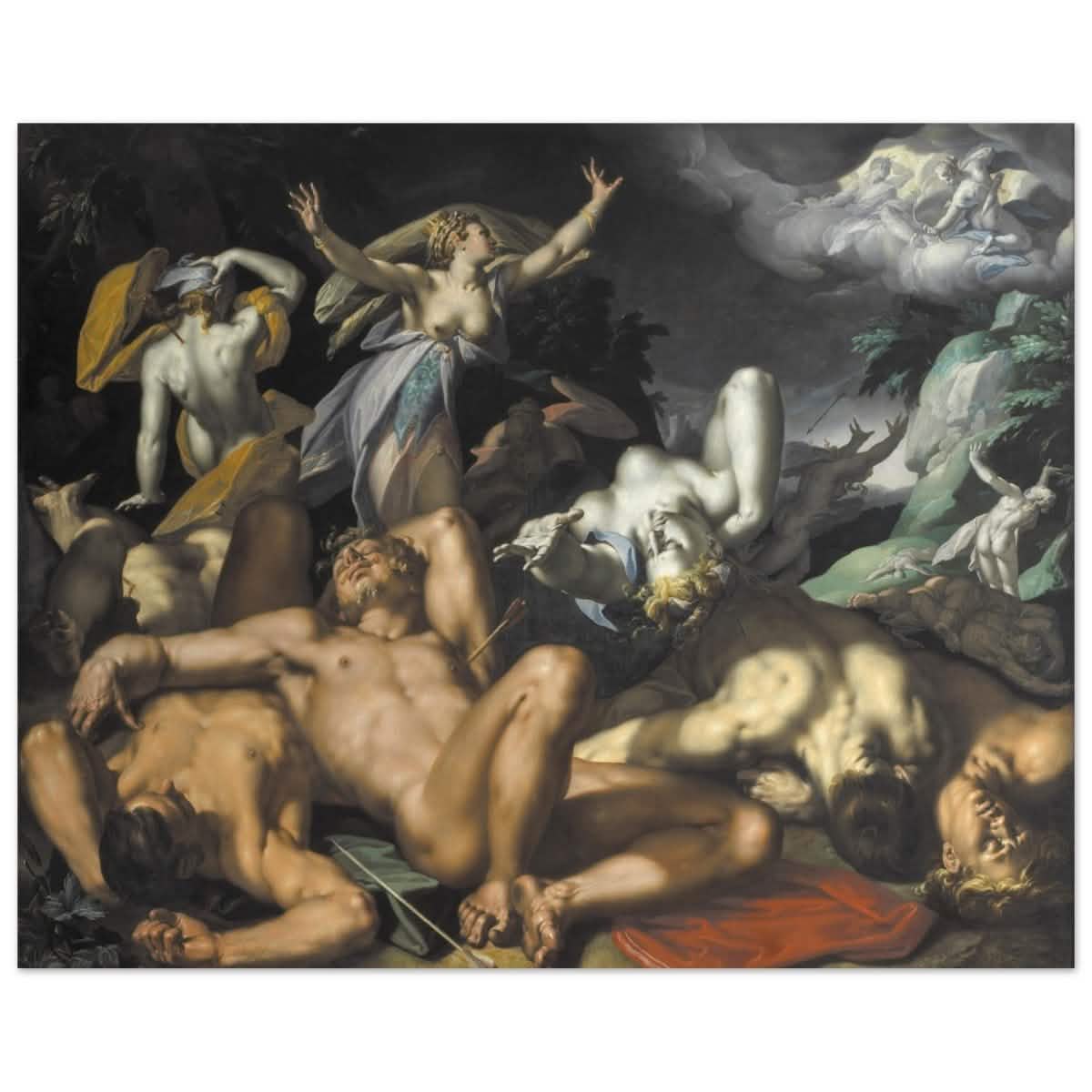 Apollo and Diana Punishing Niobe by Killing her Children by Abraham Bloemaert | Vintage wall art print - Aluminum Print - 40x50 cm / 16x20″ -