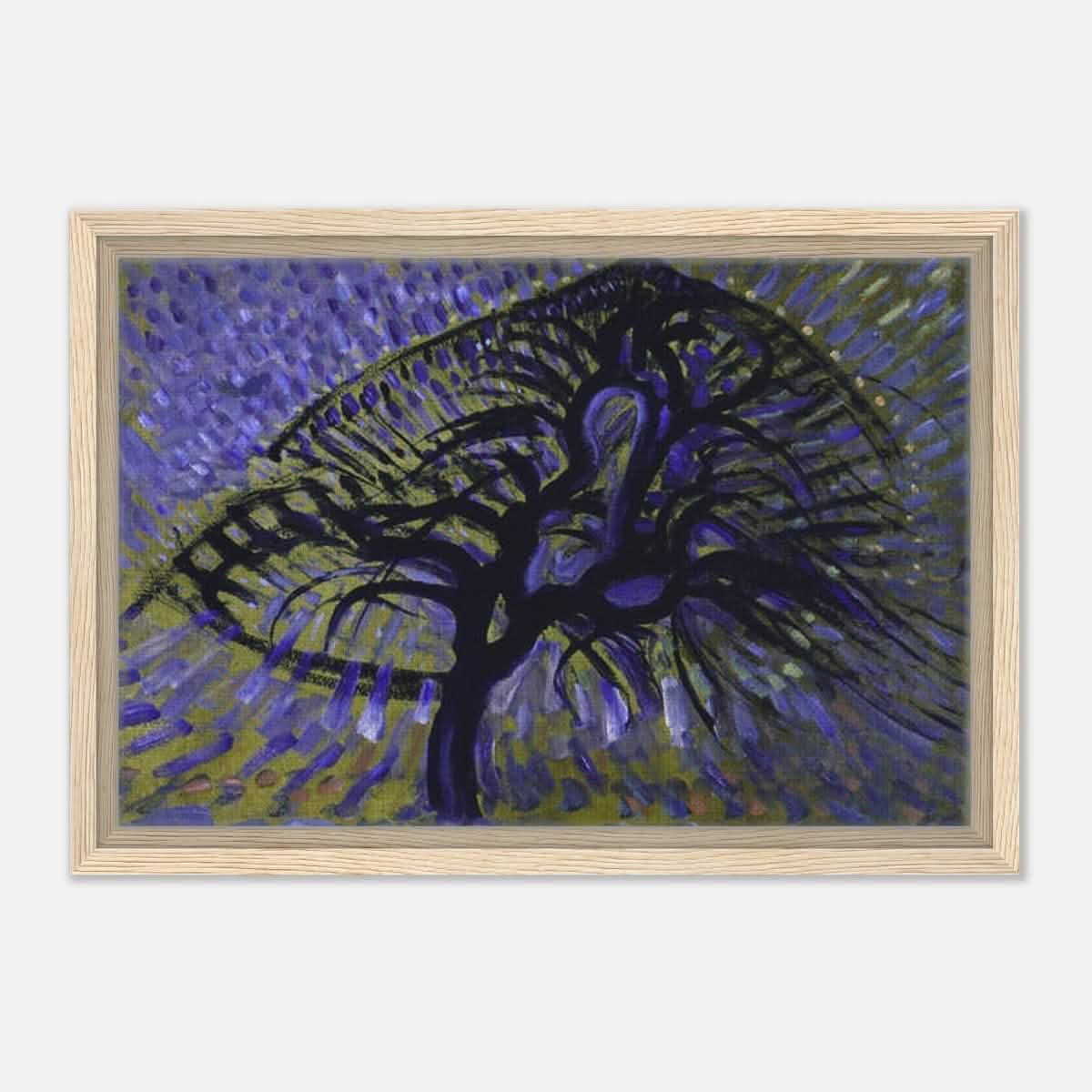 Apple Tree, Pointillist Version (1908–1909) by Piet Mondrian | Vintage wall art print - Framed Canvas - 30x45 cm / 12x18″ - Wood frame