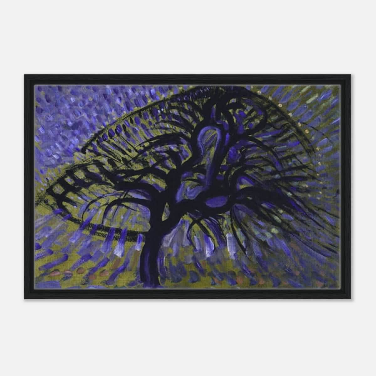 Apple Tree, Pointillist Version (1908–1909) by Piet Mondrian | Vintage wall art print - Framed Canvas - 50x75 cm / 20x30″ - Black frame