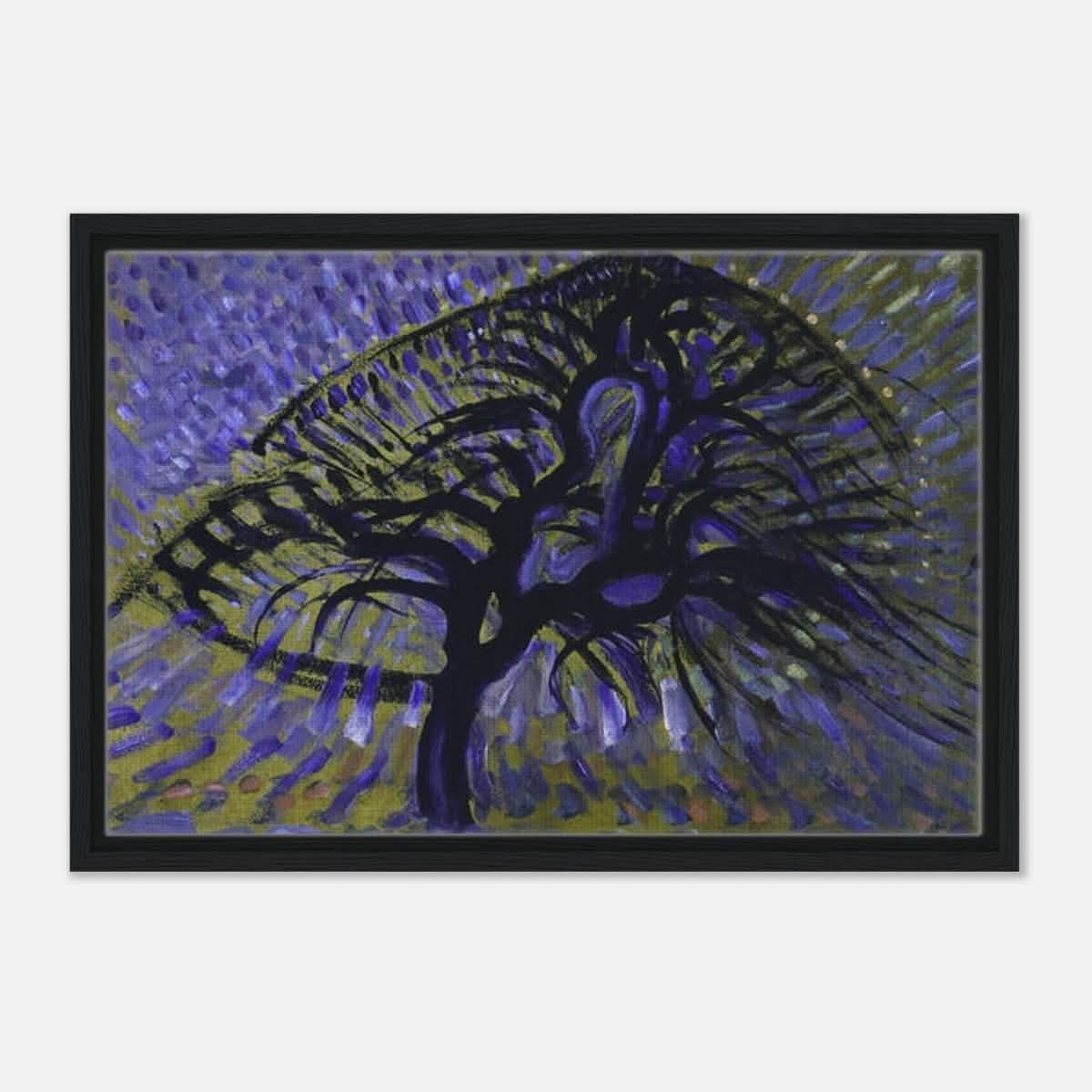 Apple Tree, Pointillist Version (1908–1909) by Piet Mondrian | Vintage wall art print - Framed Canvas - 40x60 cm / 16x24″ - Black frame