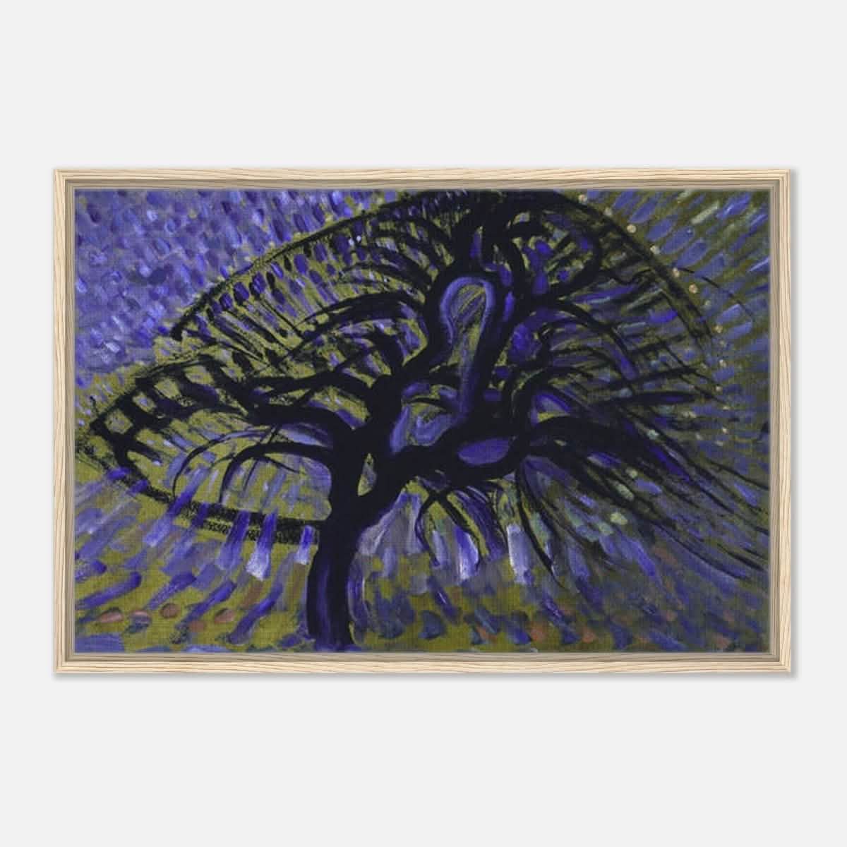 Apple Tree, Pointillist Version (1908–1909) by Piet Mondrian | Vintage wall art print - Framed Canvas - 60x90 cm / 24x36″ - Wood frame