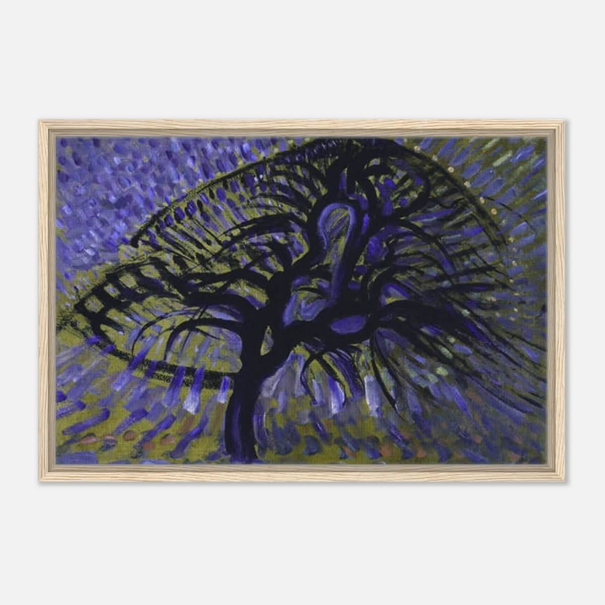 Apple Tree, Pointillist Version (1908–1909) by Piet Mondrian | Vintage wall art print - Framed Canvas - 50x75 cm / 20x30″ - Wood frame