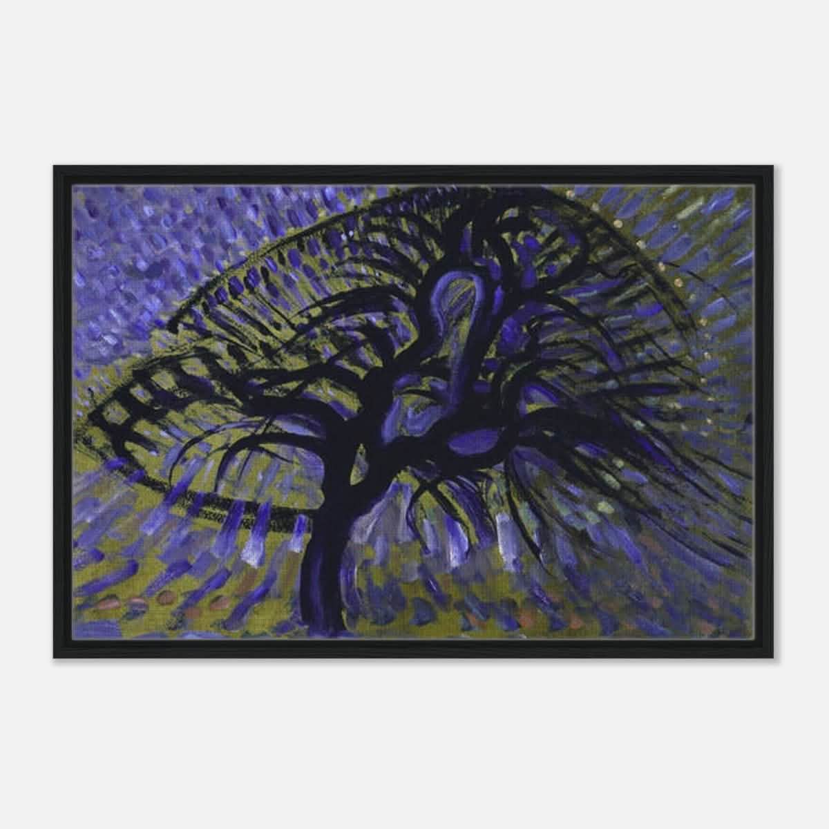 Apple Tree, Pointillist Version (1908–1909) by Piet Mondrian | Vintage wall art print - Framed Canvas - 60x90 cm / 24x36″ - Black frame