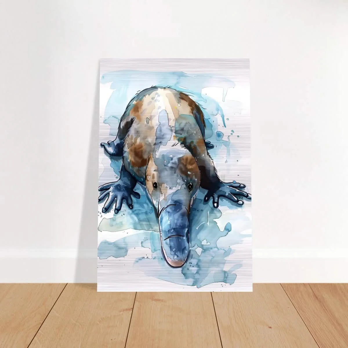 Aqua Explorer | Platypus | Modern watercolor - inspired animal art - 30x45 cm / 12x18″ - Brushed Aluminum Print -
