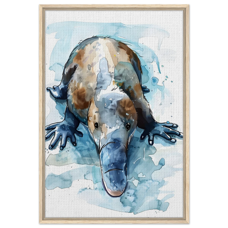 Aqua Explorer | Platypus | Modern watercolor - inspired animal art - 60x90 cm / 24x36″ - Framed Canvas - Wood frame