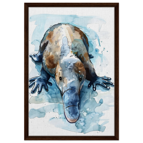 Aqua Explorer | Platypus | Modern watercolor - inspired animal art - 50x75 cm / 20x30″ - Framed Canvas - Dark wood frame