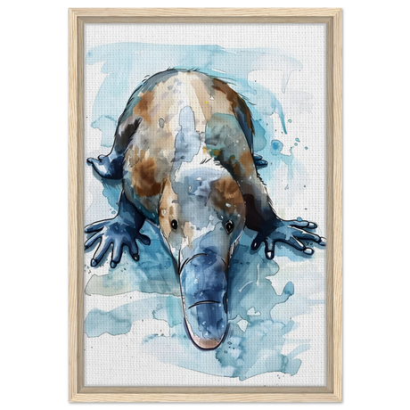Aqua Explorer | Platypus | Modern watercolor - inspired animal art - 40x60 cm / 16x24″ - Framed Canvas - Wood frame