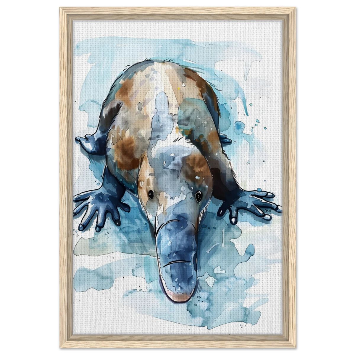 Aqua Explorer | Platypus | Modern watercolor - inspired animal art - 40x60 cm / 16x24″ - Framed Canvas - Wood frame