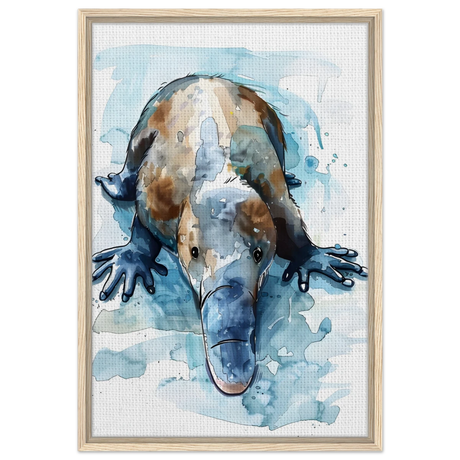 Aqua Explorer | Platypus | Modern watercolor - inspired animal art - 50x75 cm / 20x30″ - Framed Canvas - Wood frame