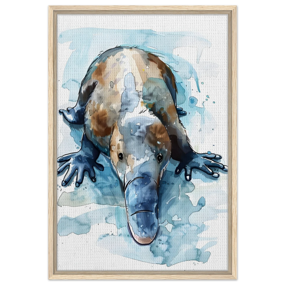 Aqua Explorer | Platypus | Modern watercolor - inspired animal art - 50x75 cm / 20x30″ - Framed Canvas - Wood frame