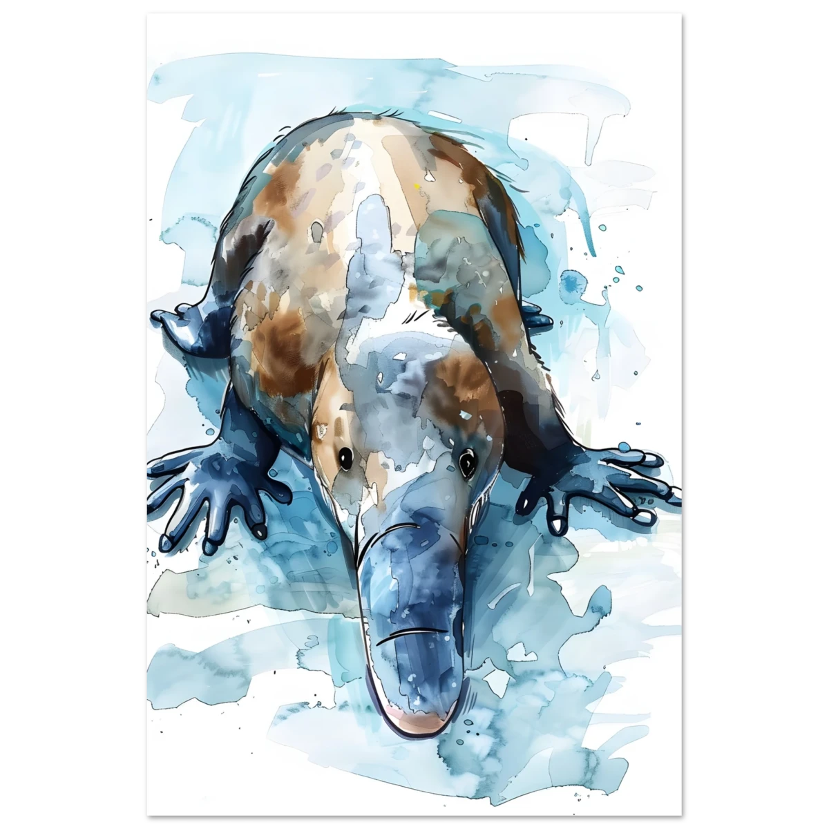 Aqua Explorer | Platypus | Modern watercolor - inspired animal art - 60x90 cm / 24x36″ - Aluminum Print -