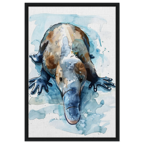 Aqua Explorer | Platypus | Modern watercolor - inspired animal art - 60x90 cm / 24x36″ - Framed Canvas - Black frame