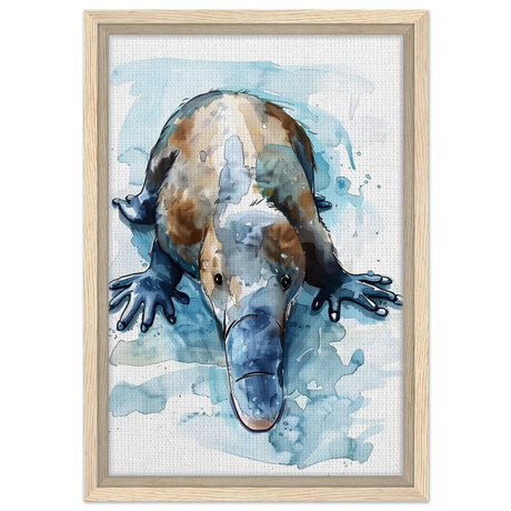 Aqua Explorer | Platypus | Modern watercolor - inspired animal art - 30x45 cm / 12x18″ - Framed Canvas - Wood frame