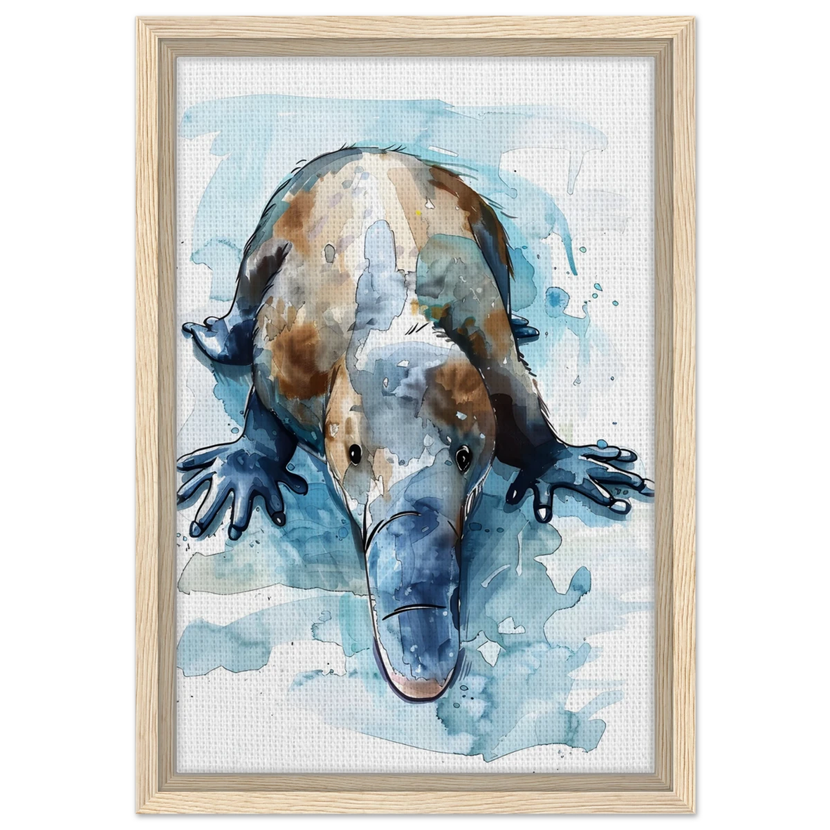 Aqua Explorer | Platypus | Modern watercolor - inspired animal art - 30x45 cm / 12x18″ - Framed Canvas - Wood frame