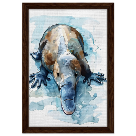 Aqua Explorer | Platypus | Modern watercolor - inspired animal art - 30x45 cm / 12x18″ - Framed Canvas - Dark wood frame