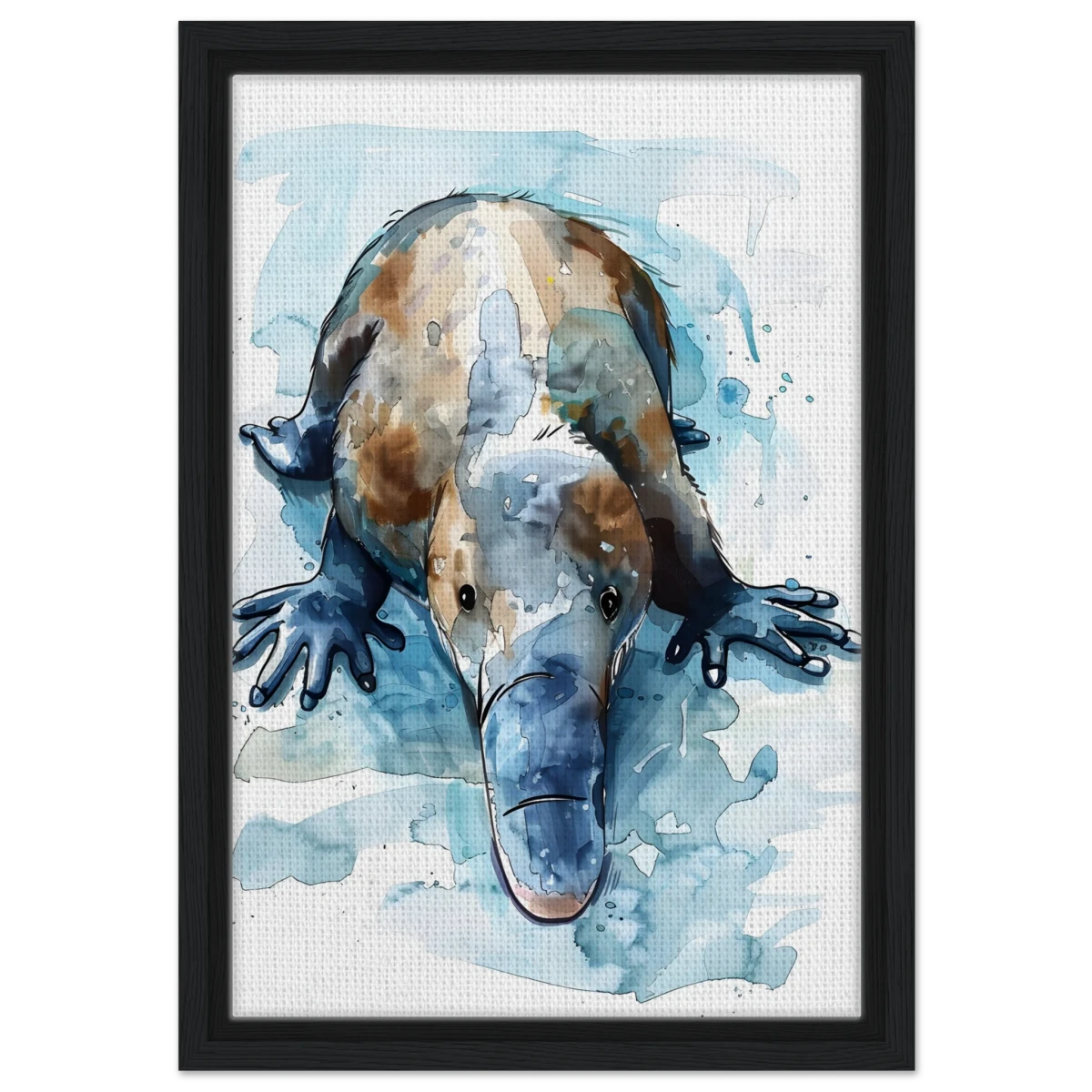Aqua Explorer | Platypus | Modern watercolor - inspired animal art - 30x45 cm / 12x18″ - Framed Canvas - Black frame