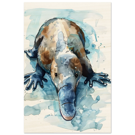 Aqua Explorer | Platypus | Modern watercolor - inspired animal art - 30x45 cm / 12x18″ - Wood Prints -