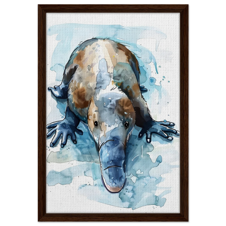 Aqua Explorer | Platypus | Modern watercolor - inspired animal art - 40x60 cm / 16x24″ - Framed Canvas - Dark wood frame