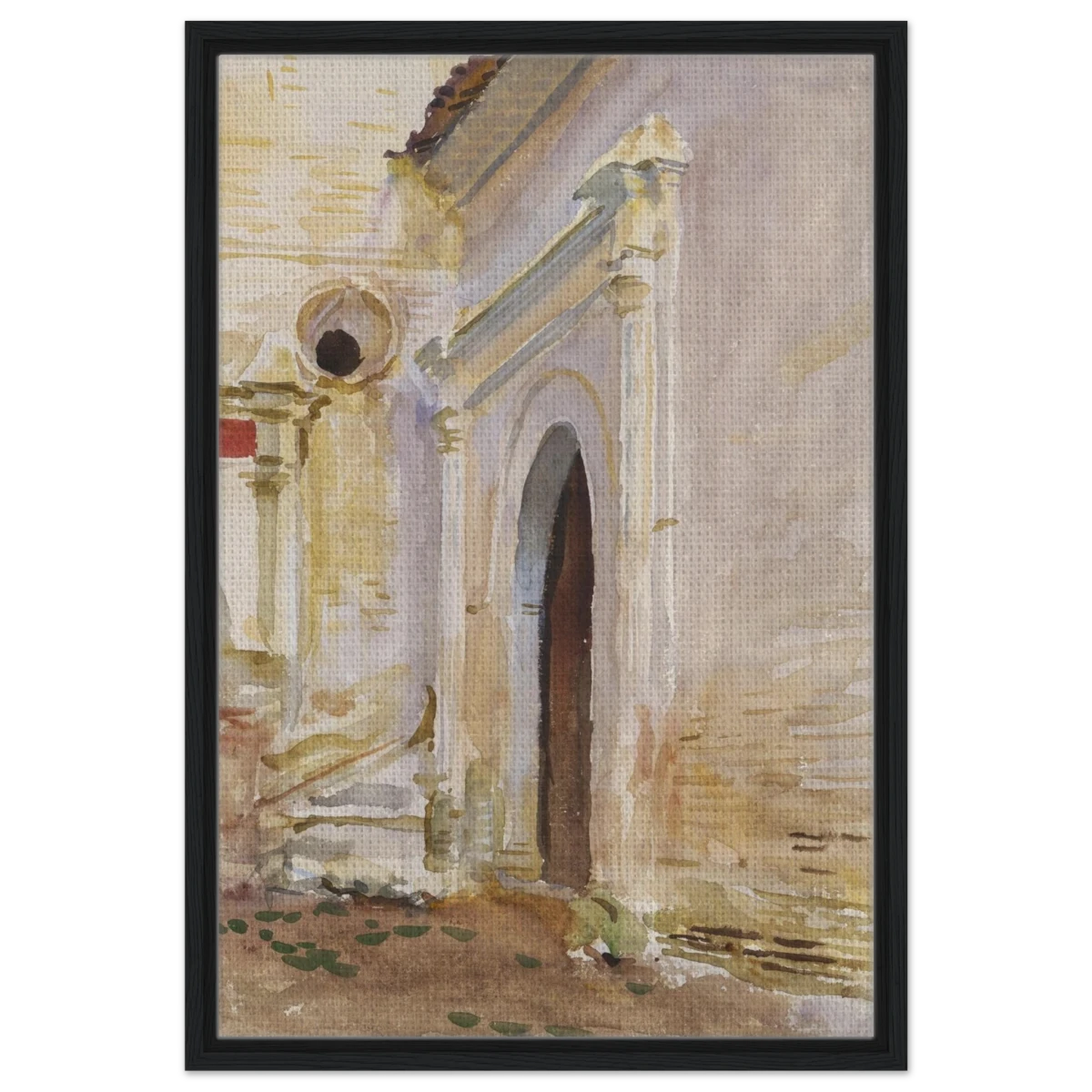 "Arched Doorway" by John Singer Sargent – Architectural Fine Art Print - Framed Canvas - 50x75 cm / 20x30″ - Black frame